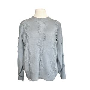 Allison New York Fringe Crew Neck Balloon Long Sleeve Sweater Top Grey Medium